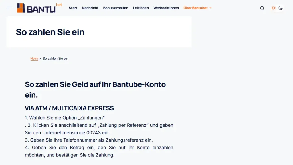 Übersicht der angolanischen Zahlungsdienste auf der BantuBet-Informationsseite
