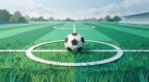 Fußball auf dem Anstoßpunkt eines Spielfelds